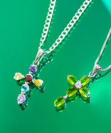 Jadra Lime Green Cross Necklace | Sterling Silver