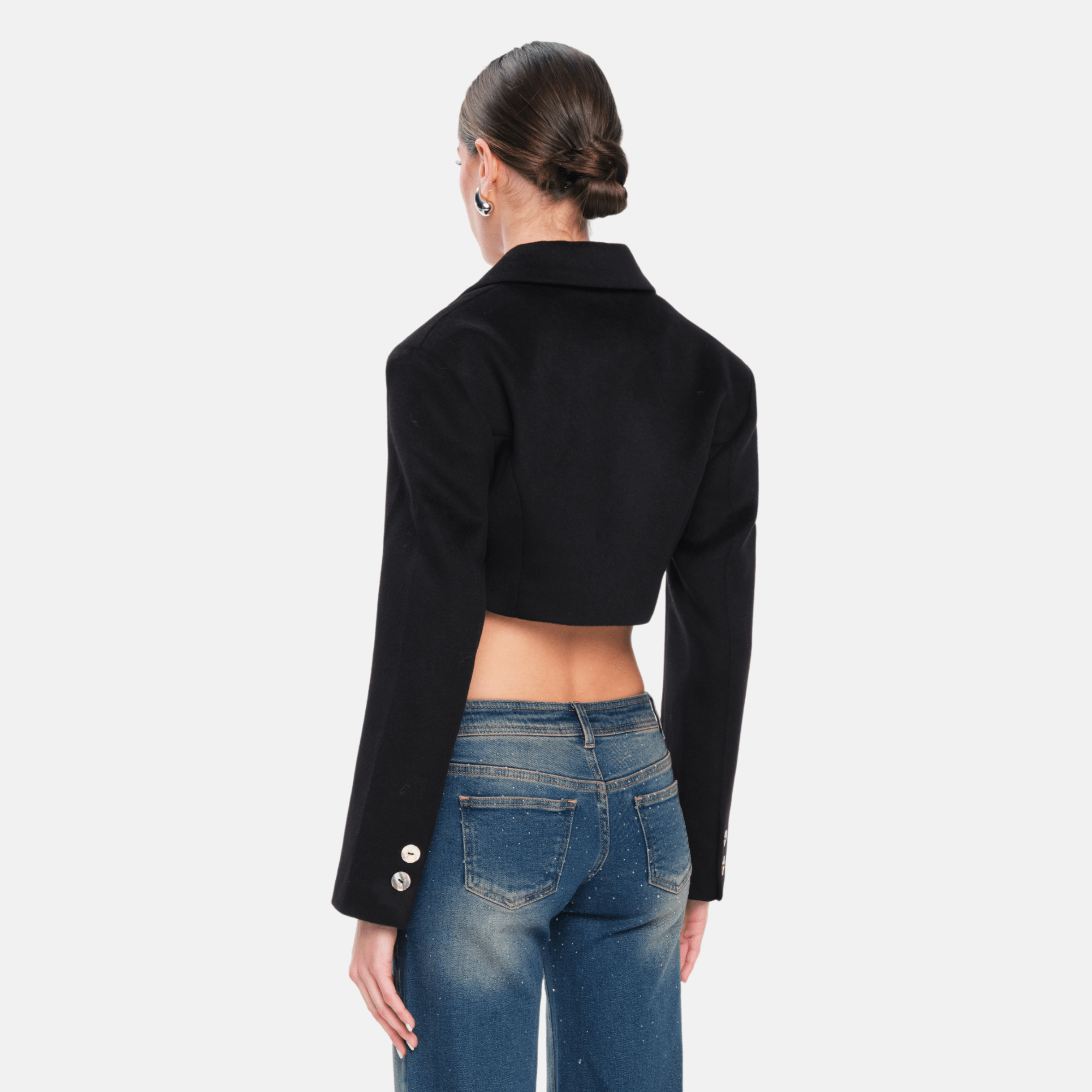 OW Collection NOVA Crop Wool Blazer Blazer 121 - Black
