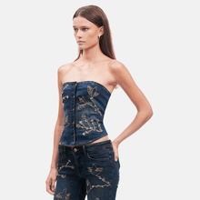 OW Collection NOVA Embellished Denim Top Top 205 - Dark Wash Denim