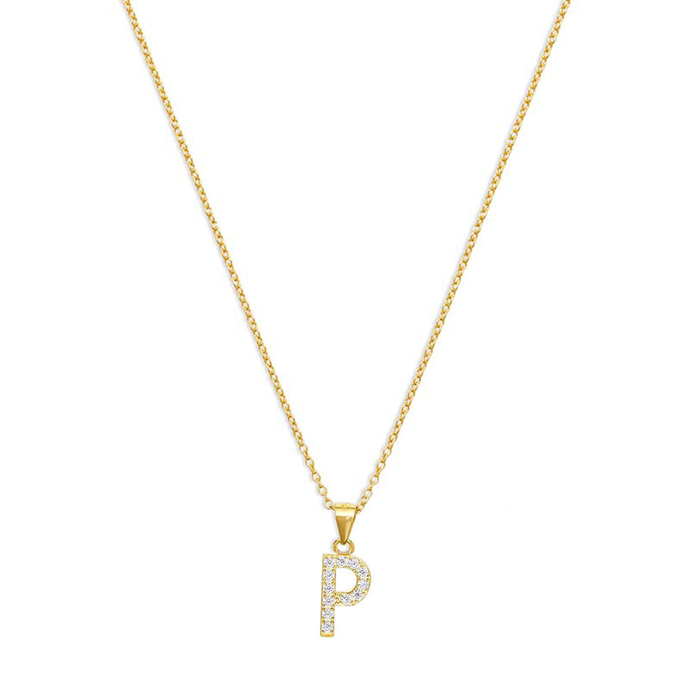 The Pave Single Block Initial Necklace | 18KT Gold Vermeil & Sterling Silver