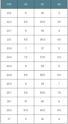 Product size guide