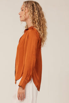 Pleated Button Down Shirt - Tawny Copper