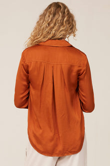 Pleated Button Down Shirt - Tawny Copper