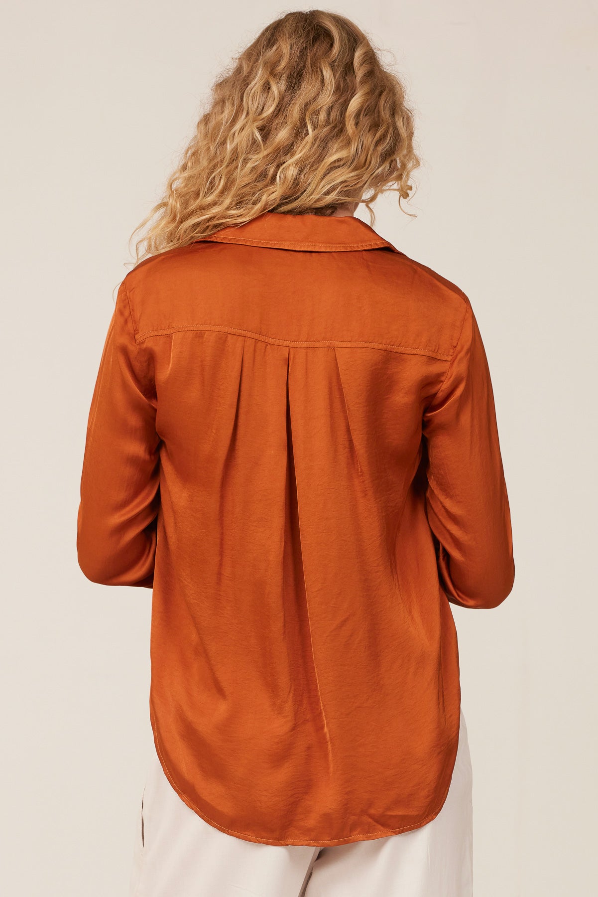 Pleated Button Down Shirt - Tawny Copper