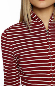 Poppi Double Zip Sweater | Burgundy Stripe