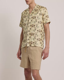 Maitan Silk Relaxed Fit Capri Collar Catkin Print Silk Shirt | Latte