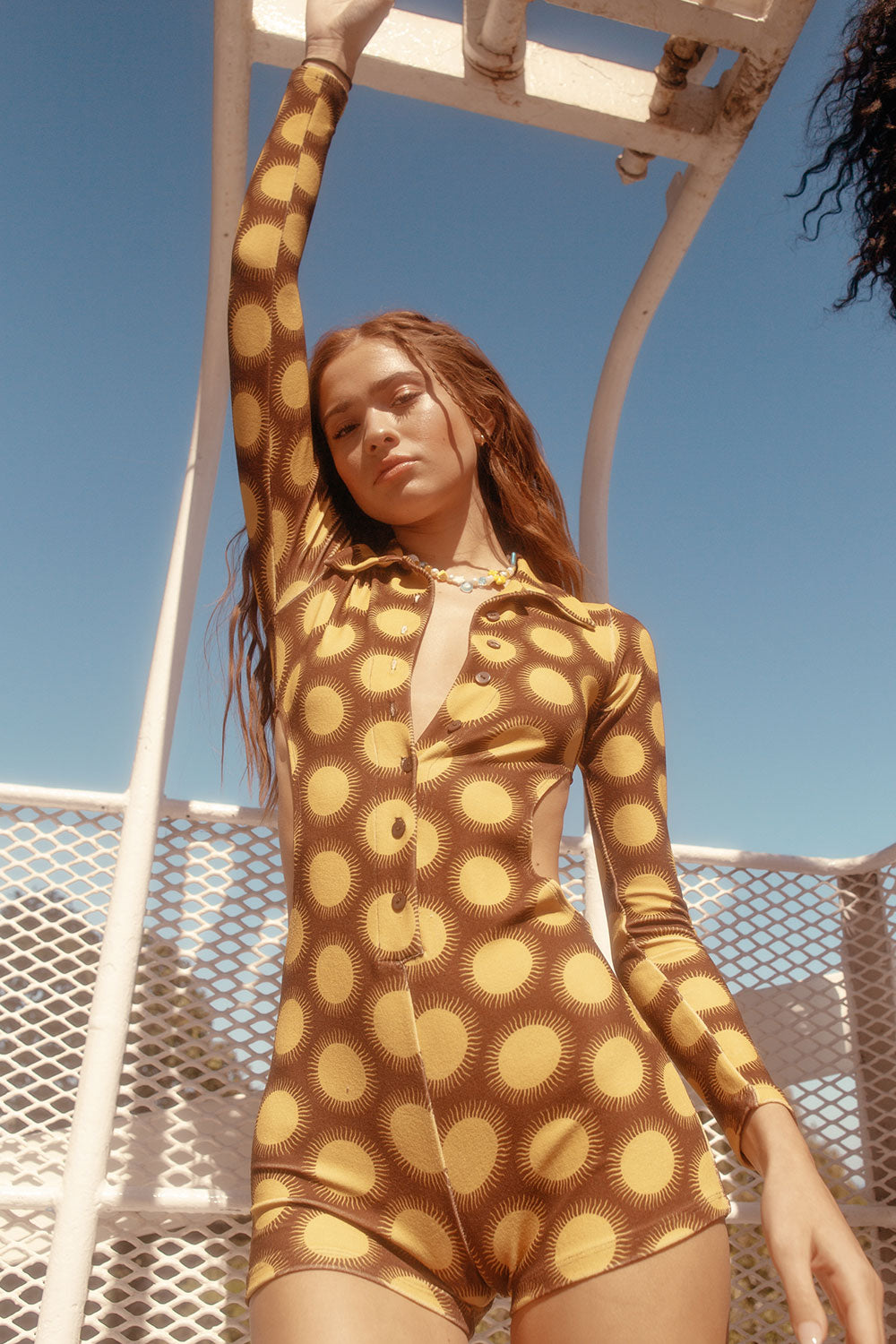 Holden Golden Terry Long Sleeve Button Up Romper