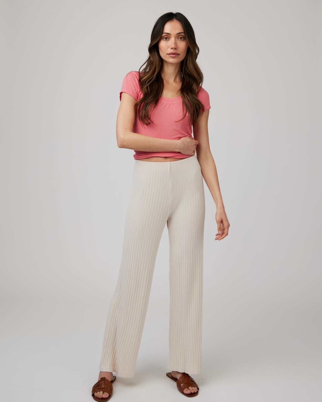 Ribbed Wide Leg Pant | Sand Shell
