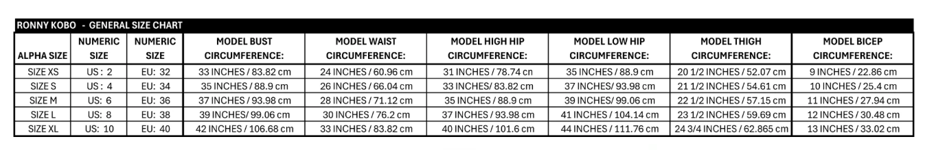Product size guide