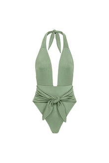 Tropez Tie Up One Piece | Sage Green Rib
