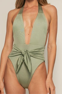 Tropez Tie Up One Piece | Sage Green Rib