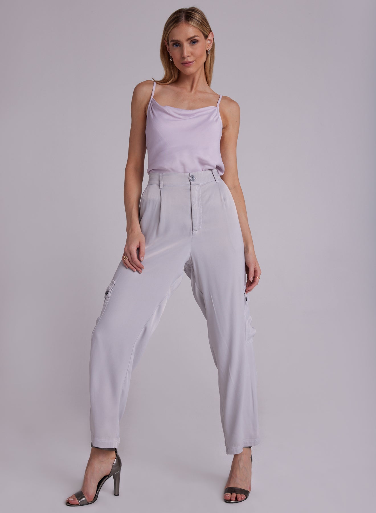 Pleated Cargo Trousers - Silver Streak