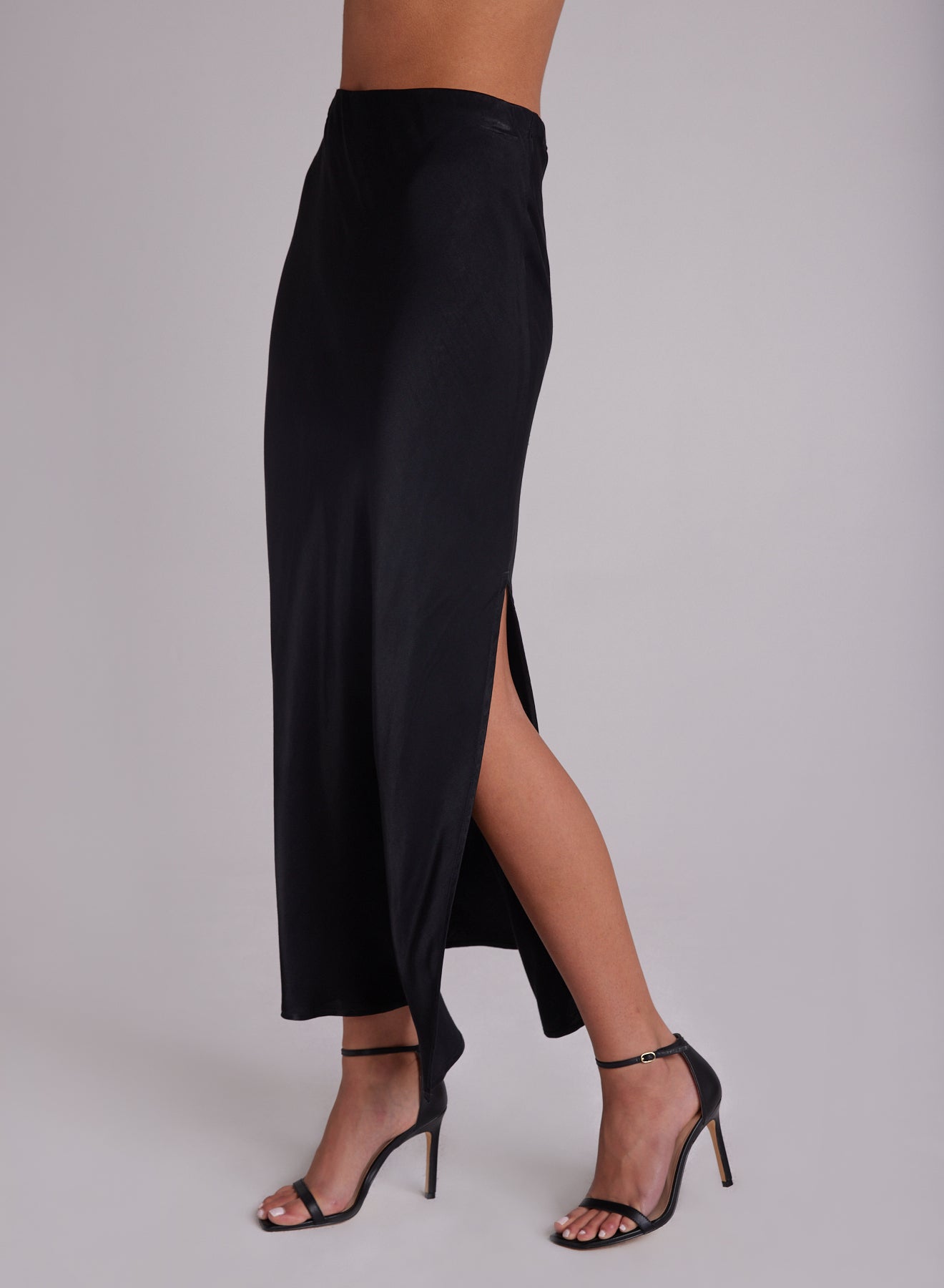 Side Slit Bias Maxi Skirt - Black