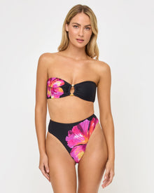 Black high waisted bikini in floral print