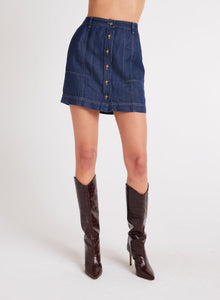 Seamed Button Front Skirt | Dark Denim