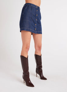 Seamed Button Front Skirt | Dark Denim