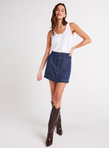 Seamed Button Front Skirt | Dark Denim