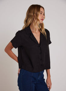 Short Sleeve Flowy Button Down | Black