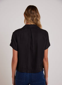 Short Sleeve Flowy Button Down | Black