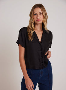 Short Sleeve Flowy Button Down | Black