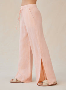 Linen Side Slit Wide Leg Pant | Peach Fizz