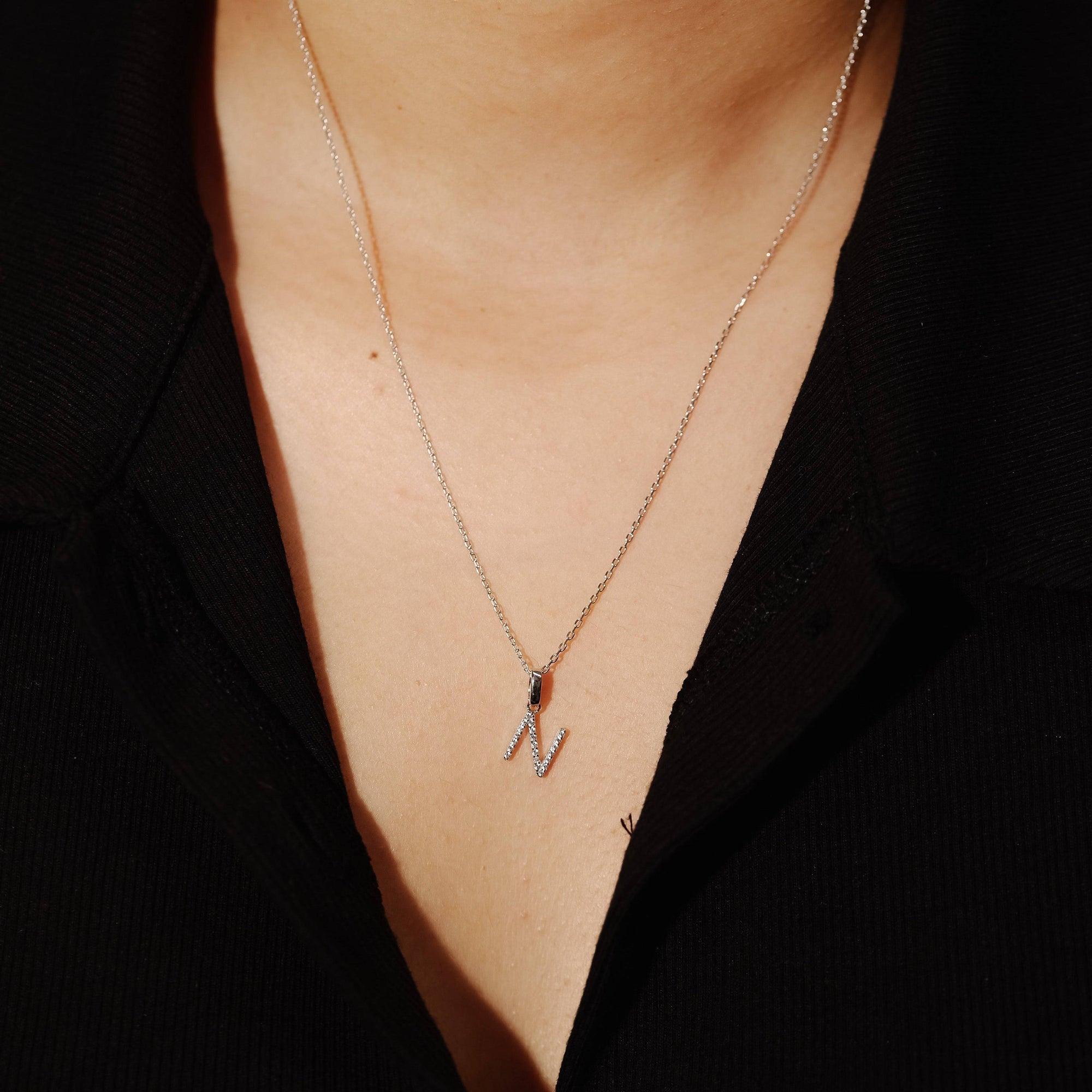 THE PAVE SINGLE BLOCK INITIAL NECKLACE - The M Jewelers