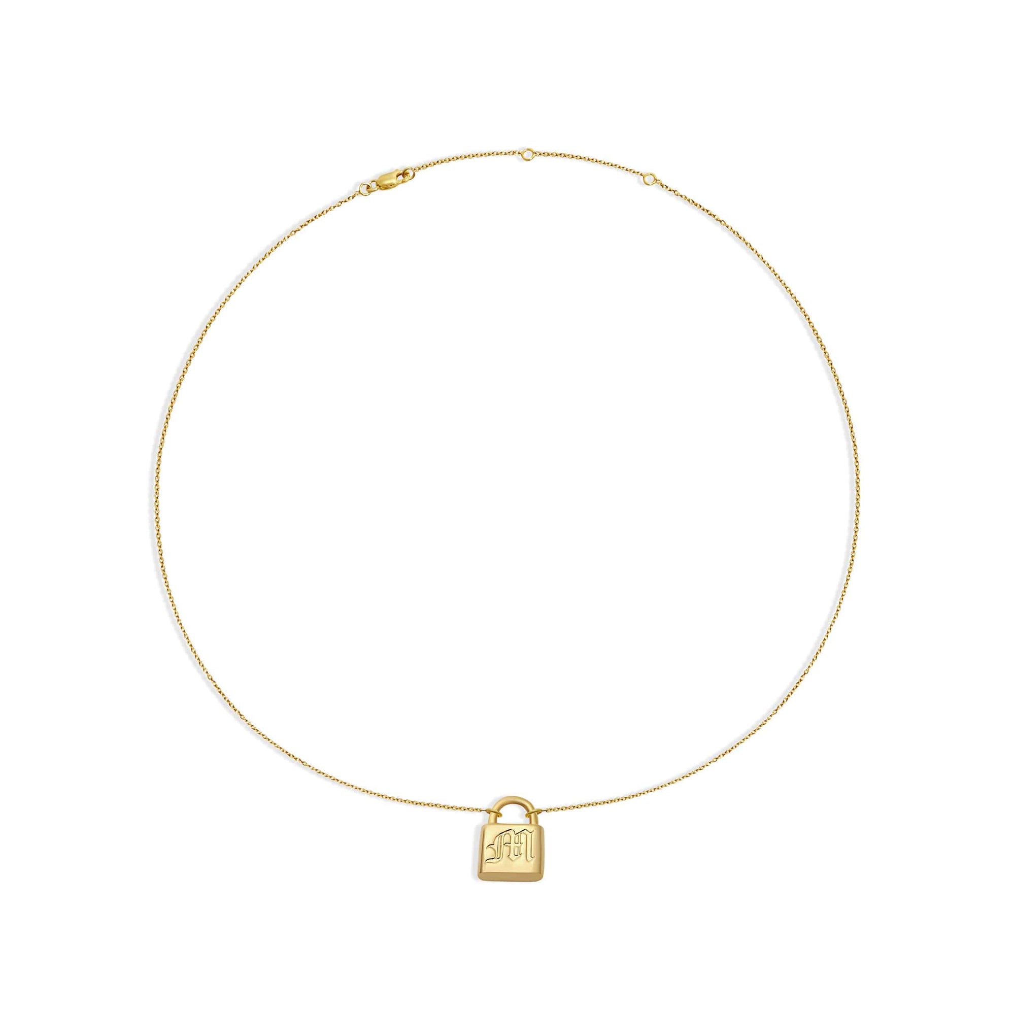custom embossed initial letter M padlock necklace