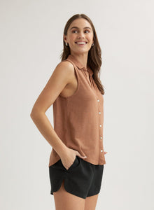 Sleeveless Button Front Top | Terracotta Brown