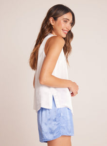 Sleeveless Notch Collar Button Down | White