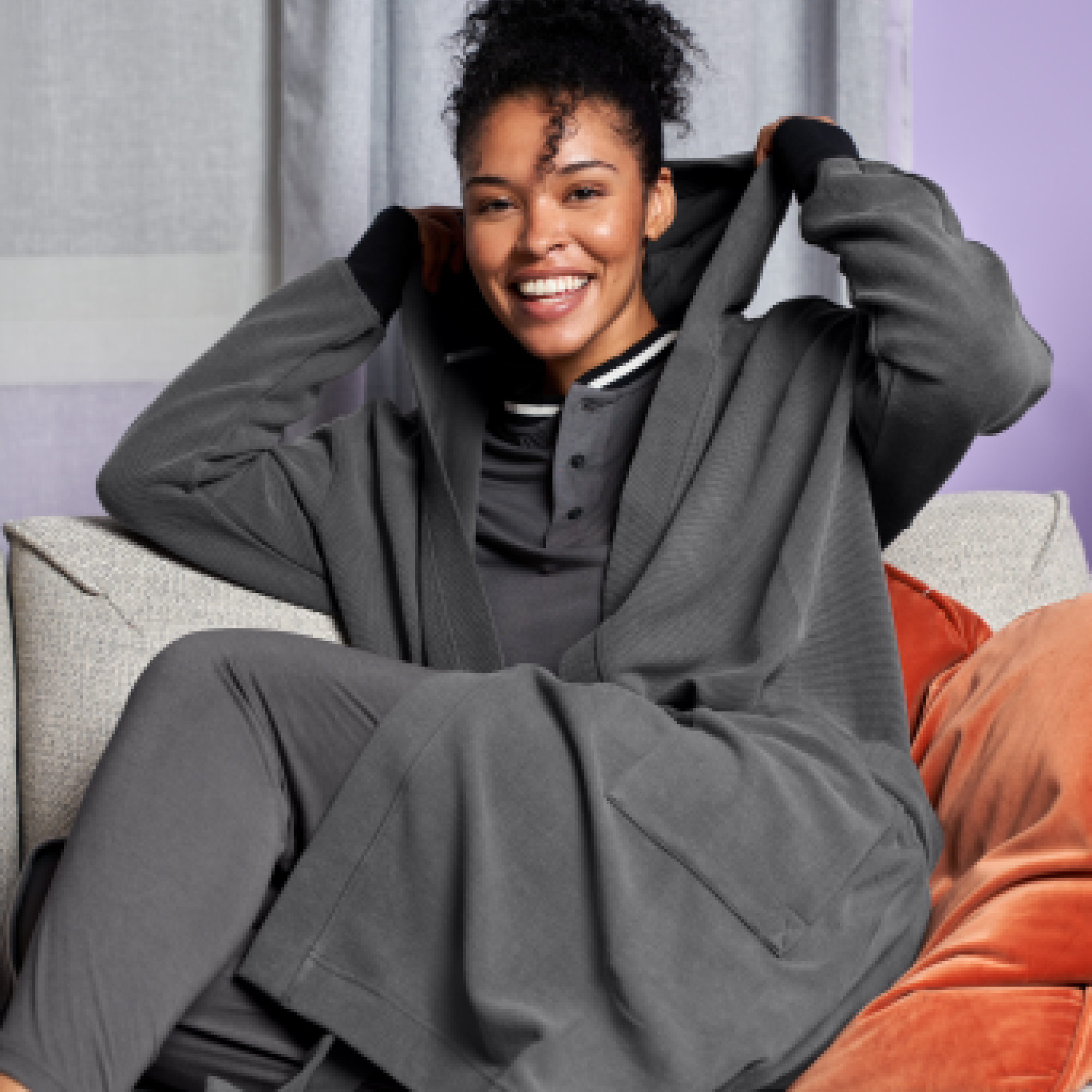 Waffle-Knit Spa Robe | Gray/Black