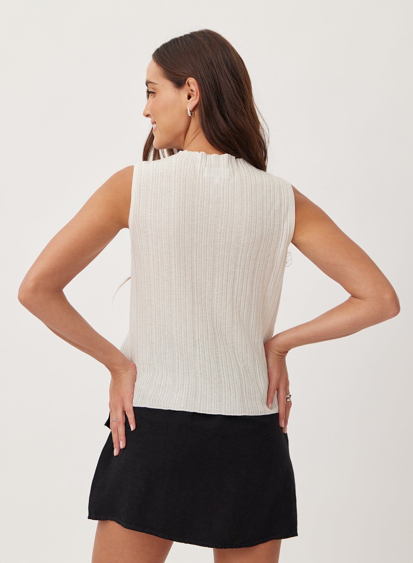 Textured Ribbed Mock Neck Top | Off White