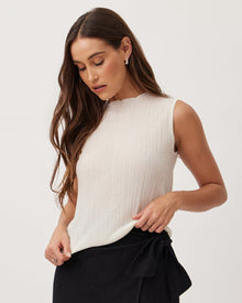 Textured Ribbed Mock Neck Top | Off White