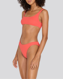 Womens | Elle Ribbed Bikini Bottom | Hot Coral