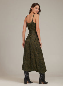 V-Neck Midi Dress | Olive Snake Print