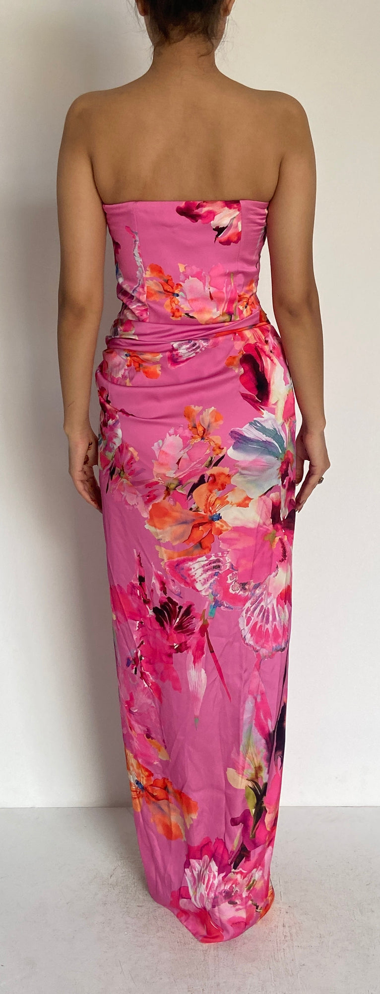 Strapless Viscose Long Dress | Pink