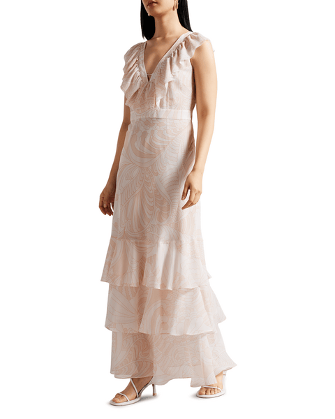 Women | Ruffle Detail Maxi Dress | Light Nude