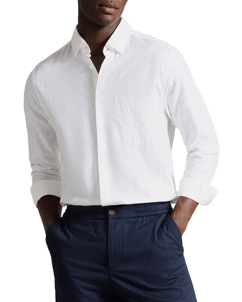 Men | Long Sleeve Linen Shirt | White Multi