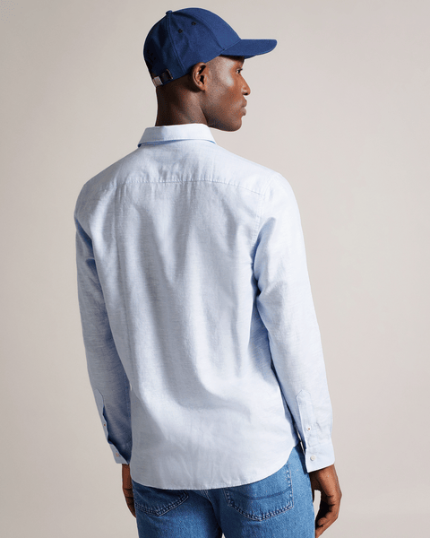 Men | Long Sleeve Linen Shirt | Light Blue Pastel
