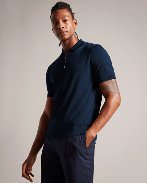 Men | Daldin Short Sleeve Rayon Zip Polo | Navy