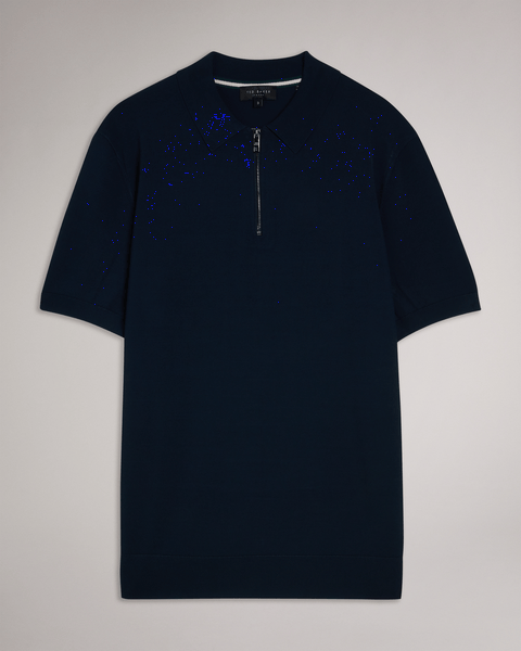 Men | Daldin Short Sleeve Rayon Zip Polo | Navy