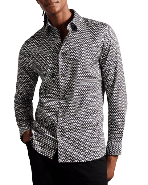 Men | Laceby Long Sleeve Geo Printed Shirt | Black
