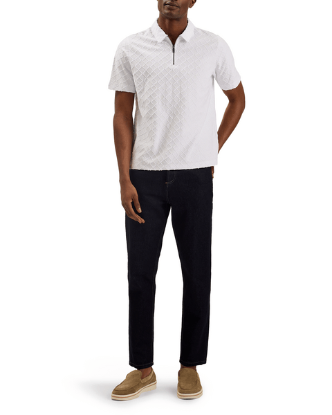 Men | Short Sleeve Textured Towelling Zip | White Multi