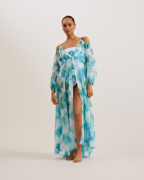 Women | Maxi Cover Up With Cold S | White Pink