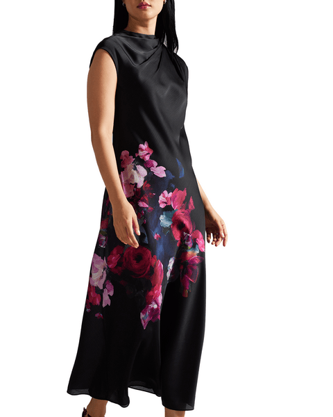 Women | Slip Midi Dress With Drap | Black (V2)