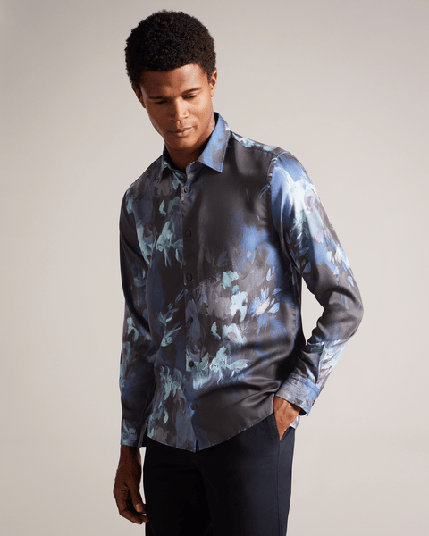 Men | Long Sleeve Abstract Painted Flora | Navy