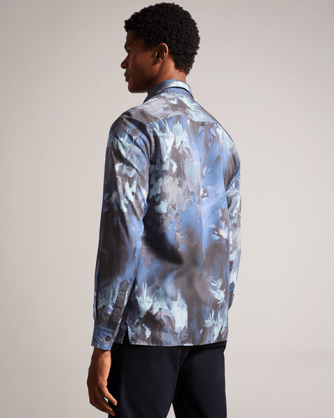 Men | Long Sleeve Abstract Painted Flora | Navy