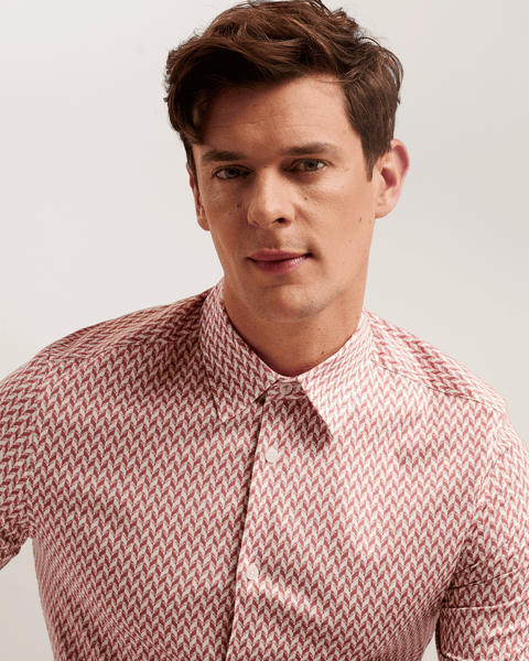 Men | Lacesho Short Sleeve Geo Printed Shirt | Mid Pink