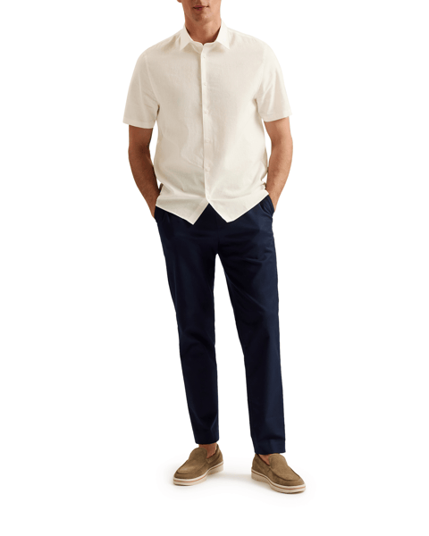 Men | Short Sleeve Linen Shirt | White Multi (V1)
