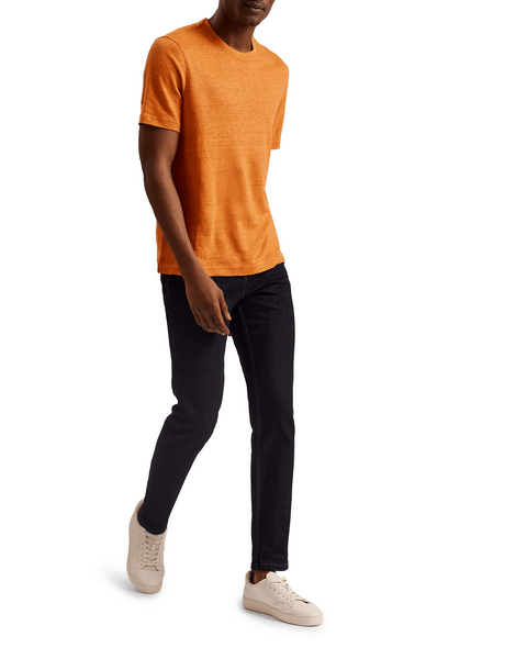 Men | Short Sleeve Regular Linen Tshirt | Burnt Ochre Rust
