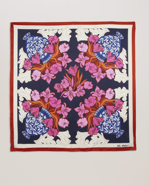 Women | Printed Silk Square Scarf | Blue (V2)